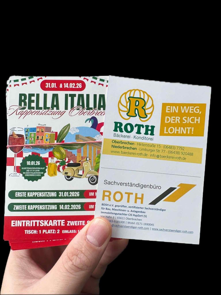 Bild der Eintrittskarten für die Kappensitzung der Freiewilligen feuerwehr Oberbrechen